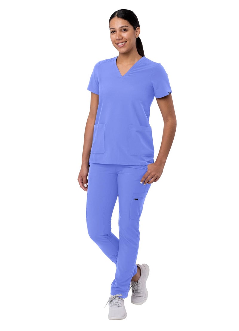 Adar Uniforms Adar Addition Scrubs Set for Women - Stretch V-Neck Scrub Top & Skinny Cargo Scrub Pants, 10 Pockets - A9200 - Ceil Blue - M - Image 5